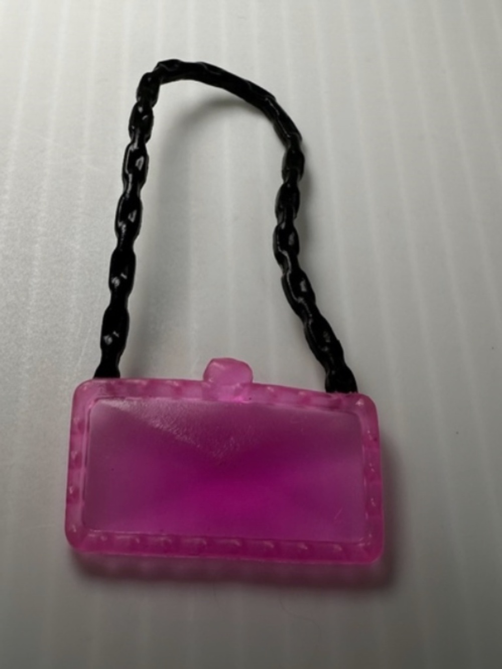 Vtg Barbie Mattel Pink See-Through Crossbody Bag Purse w/Black Strap Accessories